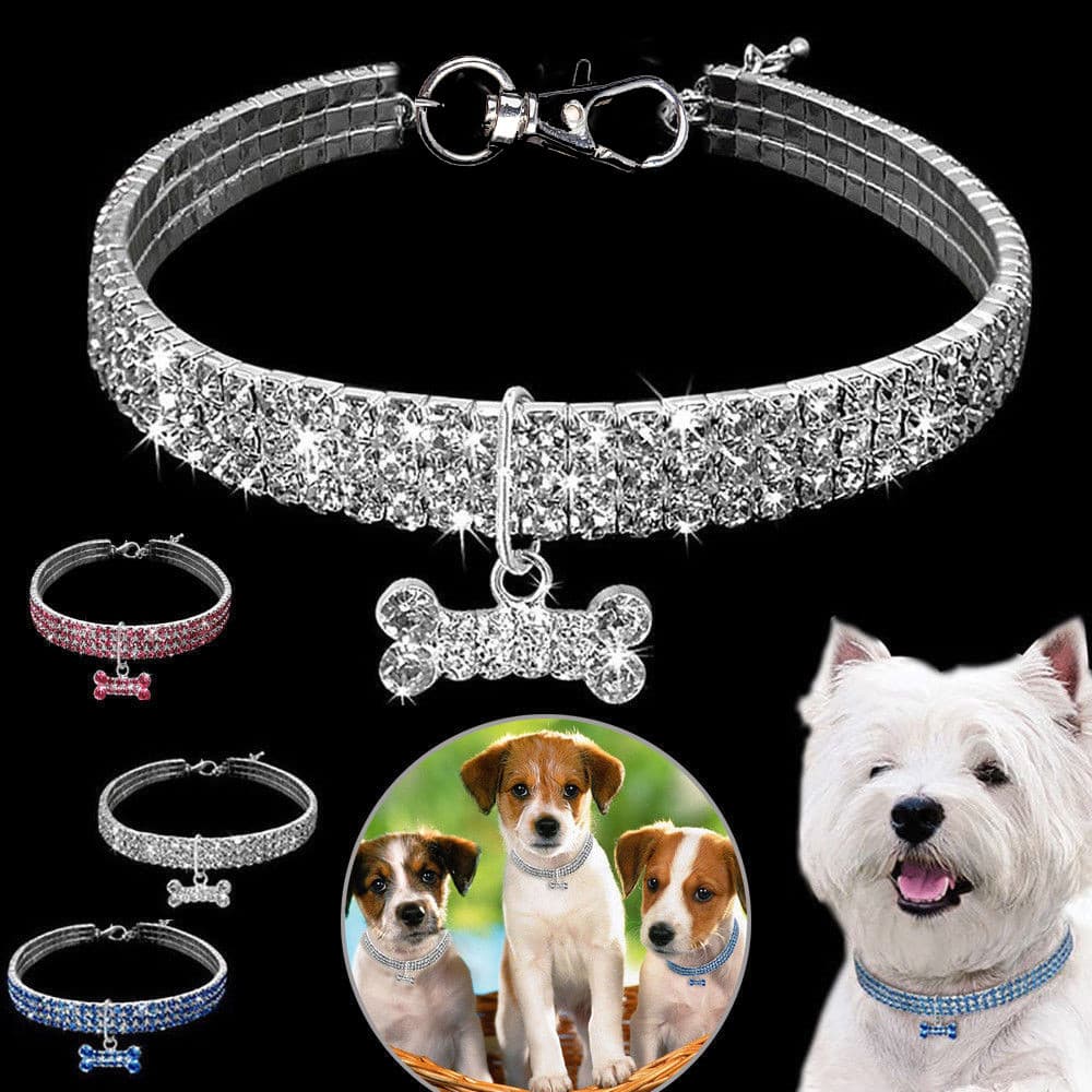 3 linhas strass elástico pet colar cão gato cristal pet colar simples pet decoração pescoço anel personalização