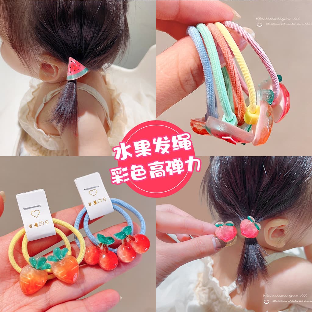 Verão crianças pequena faixa de borracha bonito menina frutas borracha não machuca o cabelo bandana menina corda de cabe