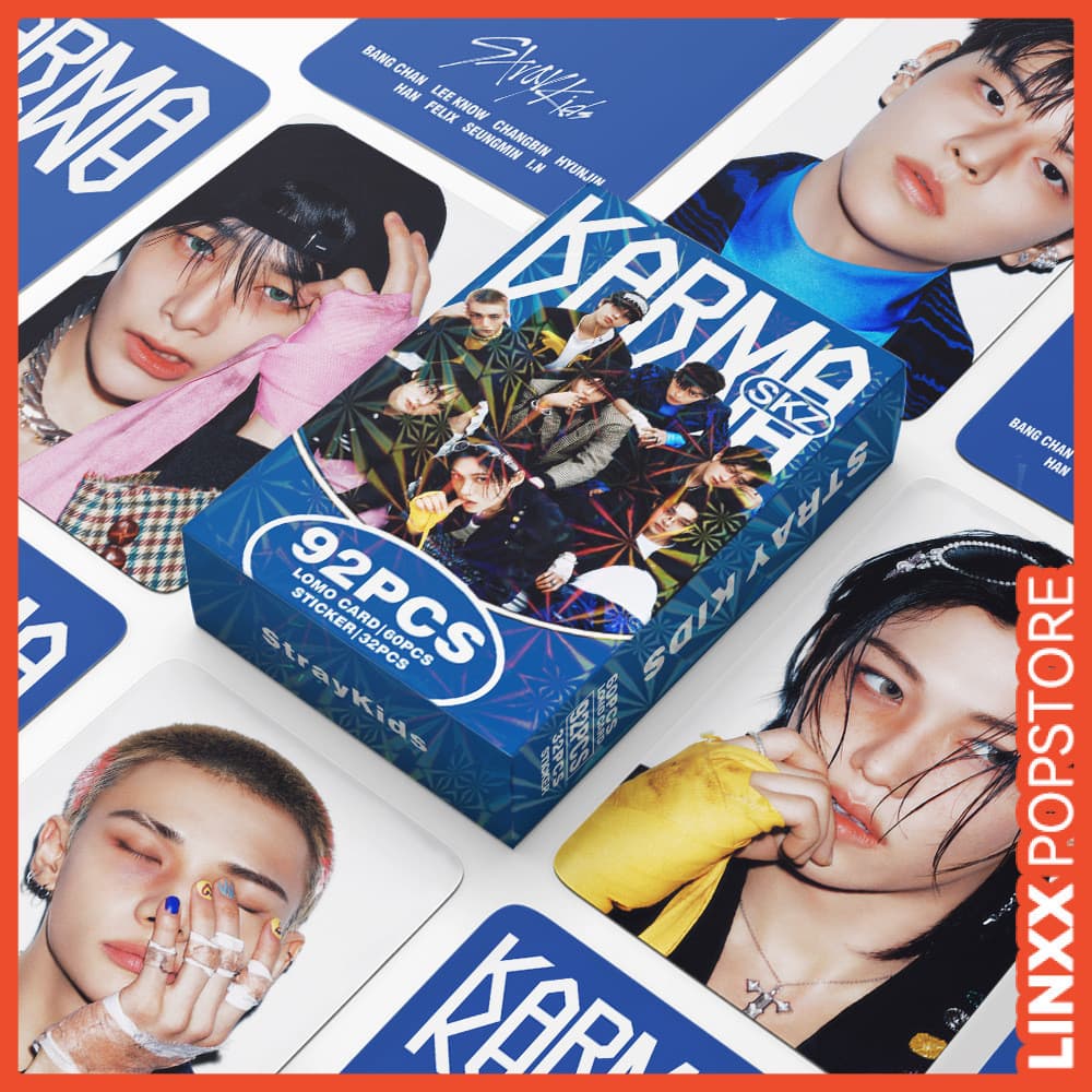 LINXX 92pcs Stray Kids Karma Lomo Cards Set Laser Holográfico Pictures 3 Polegadas Mini Photocards Fan Collection Artwor
