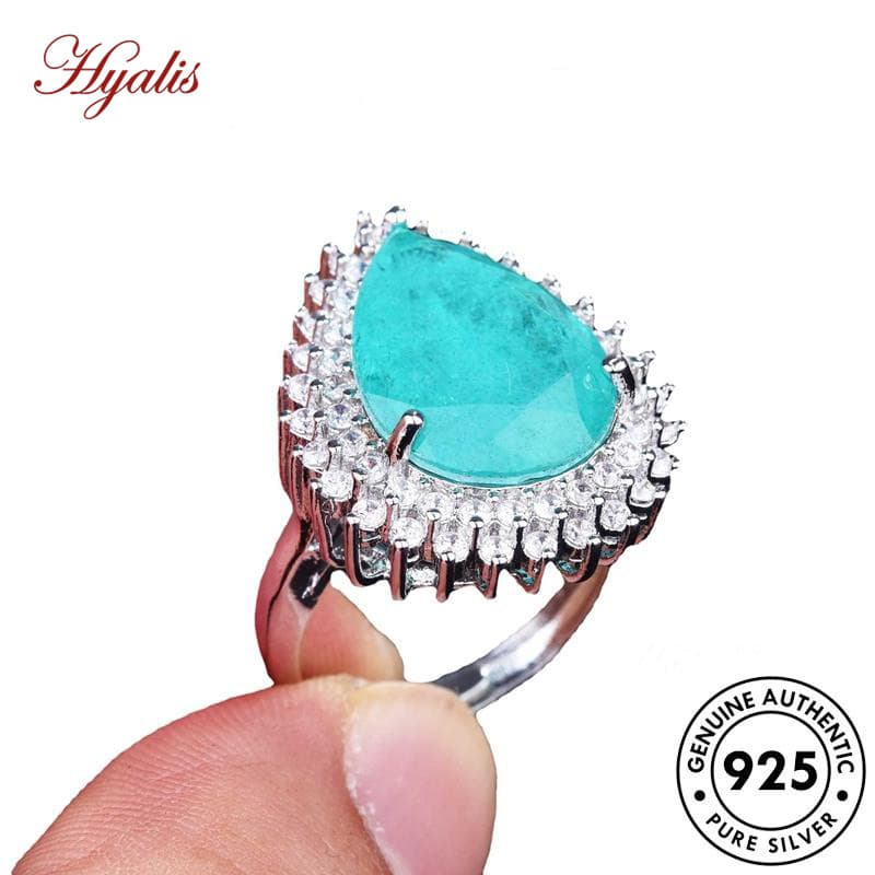 Hyalis JEWELRY Gota De Prata Original Aquamarine 925 Mulheres Anéis Personalizados Água R1947