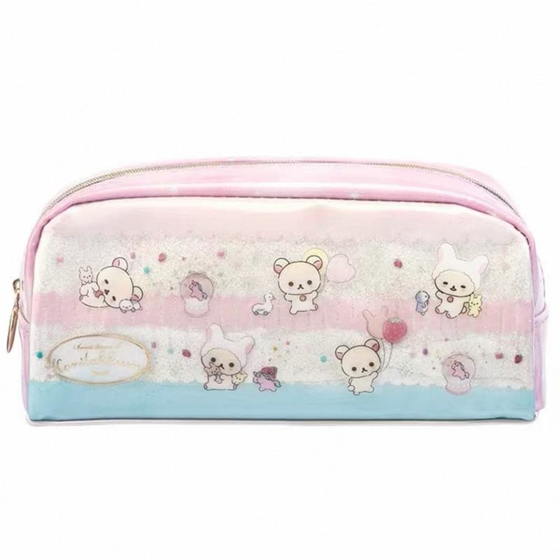 Rilakkuma Korilakkuma Estojo De Lápis Anime Bear Sparkle Bolsa À Prova D'água PVC Kawaii Estojos Escolares Fofos Para Me