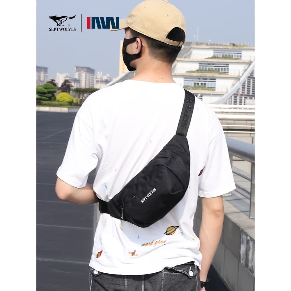 Seven Wolves Bolsa Mensageiro Masculina de Grande Capacidade Street Wear Bolsa de Peito Meninos Mochila Pequena Multifun