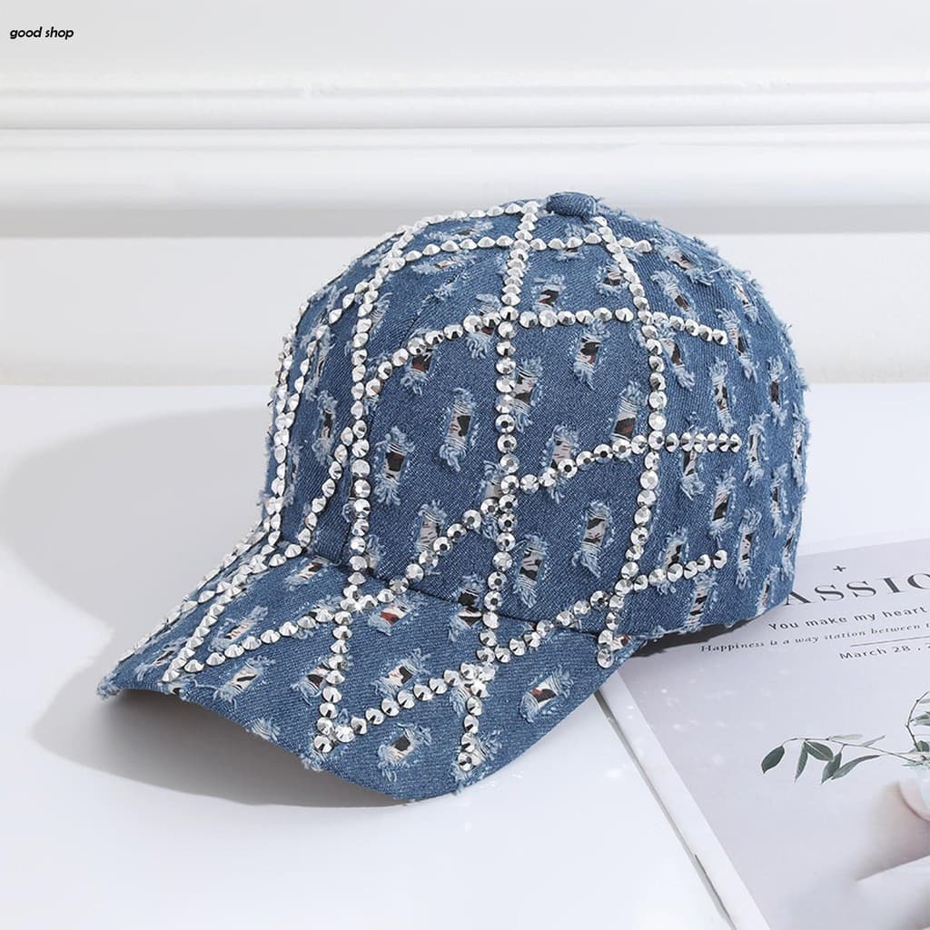 Boné De Beisebol Jeans Feminino Brilhante Strass Decoração Chapéus Esportivos Para Pesca Ao Ar Livre Acampamento