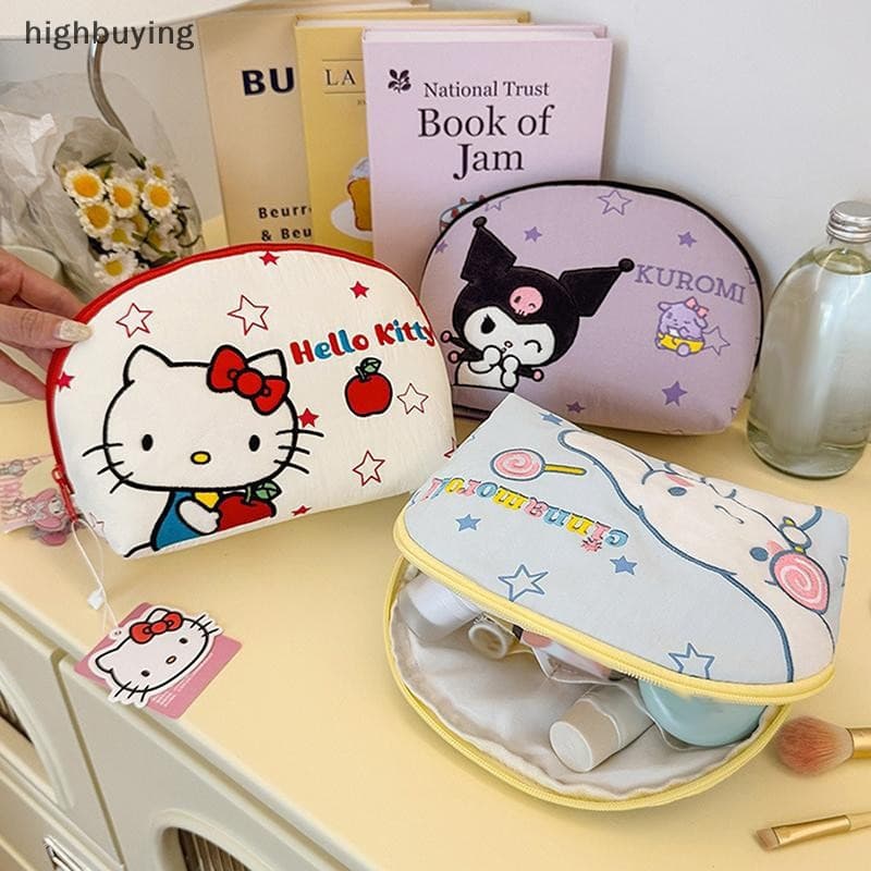 [highbuying] Sanrio Hello Kitty Shell Bolsa De Cosméticos Kuromi Cinnamoroll Maquiagem Bordada Mão De Viagem Armazenamen