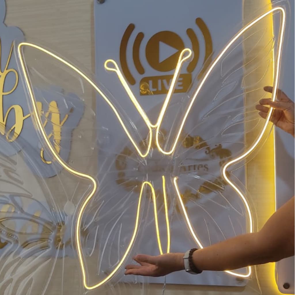 Borboleta Transparente para colocar Led Decorativa Flexível 3D 80x80 cm Gigante