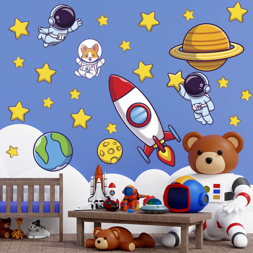 Adesivo de Parede Astronauta Foguete Nave Estrela Infantil