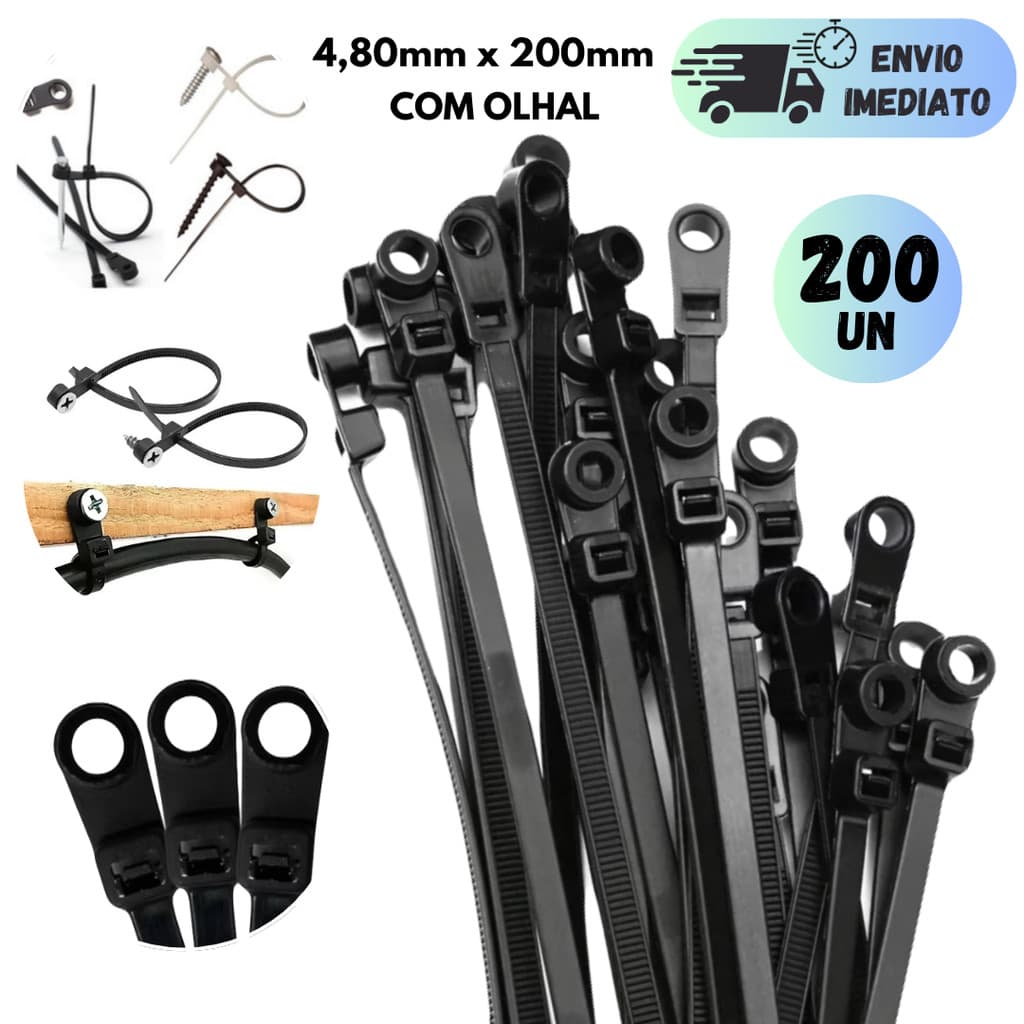 KIT 200 ABRAÇADEIRA  COM OLHAL 4,80MMX200MM ENFORCA GATO NYLON PLASTICO GRANDE