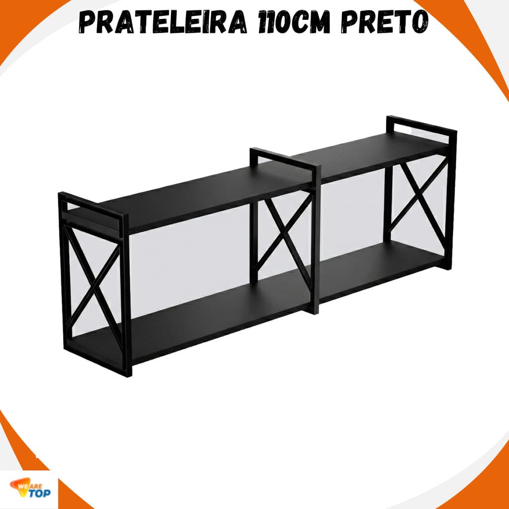 Prateleira Estilo Industrial Flutuante Com 110cm de Comprimento Suspensa Em Parede - Kit Completo Top