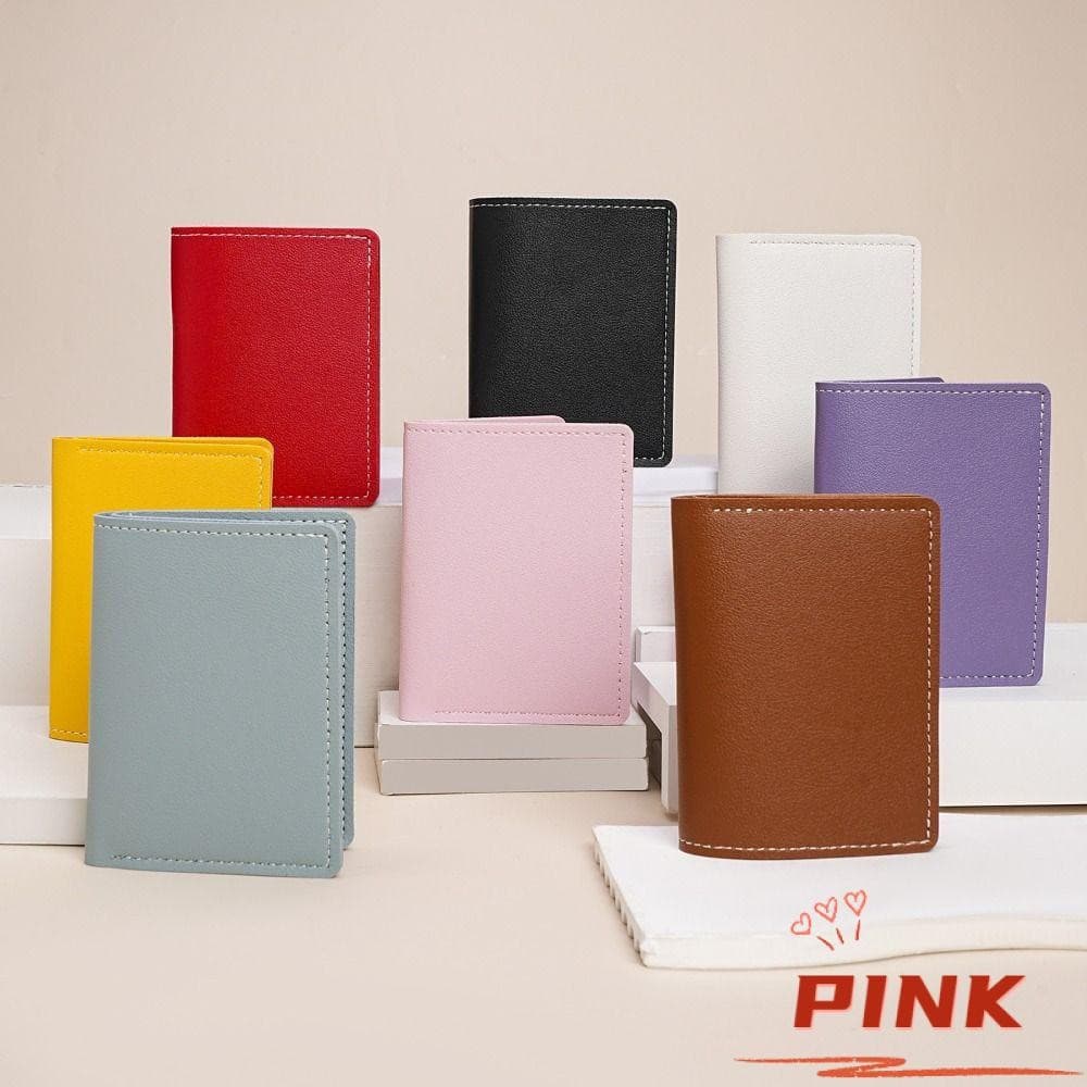 PINK1 Carteira Pequena Fina , Curta Dobrável De Cor Sólida , Bolsa De Moedas Multifuncional De Couro PU