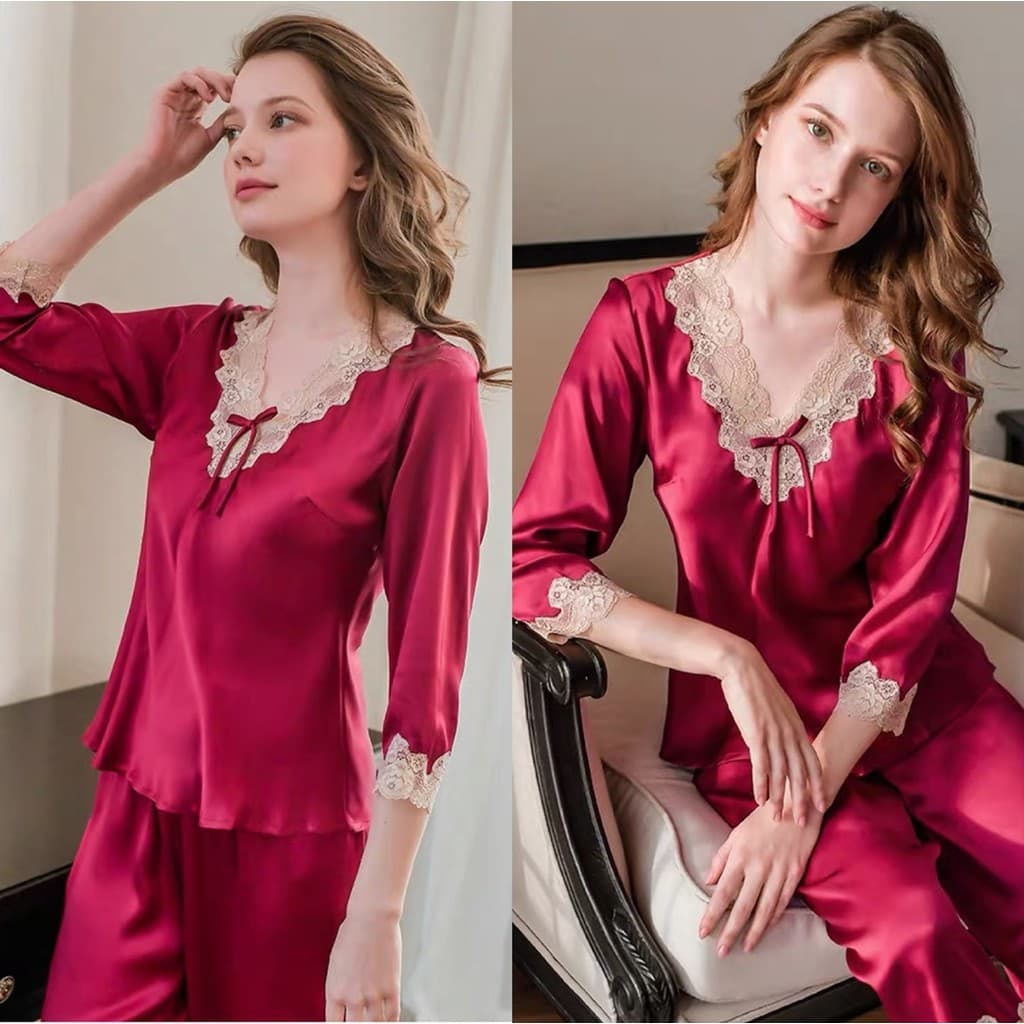 High-End pijamas de seda gelo feminino conjunto de duas peças seda amoreira 2022 novo estilo Homewear conjunto primavera