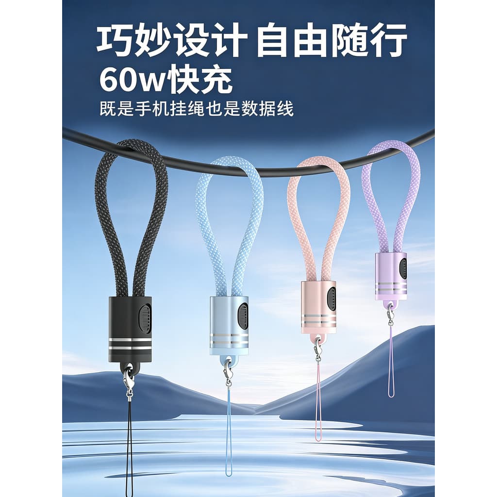 Cabo de carregamento rápido portátil de 60 W Apple typec para carregar tesouro curto cordão para celular chaveiro armaze