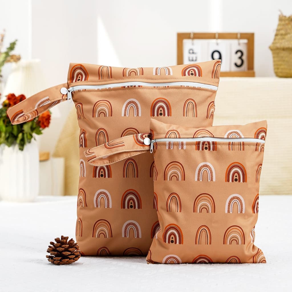 2pcs Sacos Molhados Reutilizáveis Com Dois Bolsos E Alças Zíper-Perfeitos Para Fraldas De Pano , Peças Bombas De Peito ,