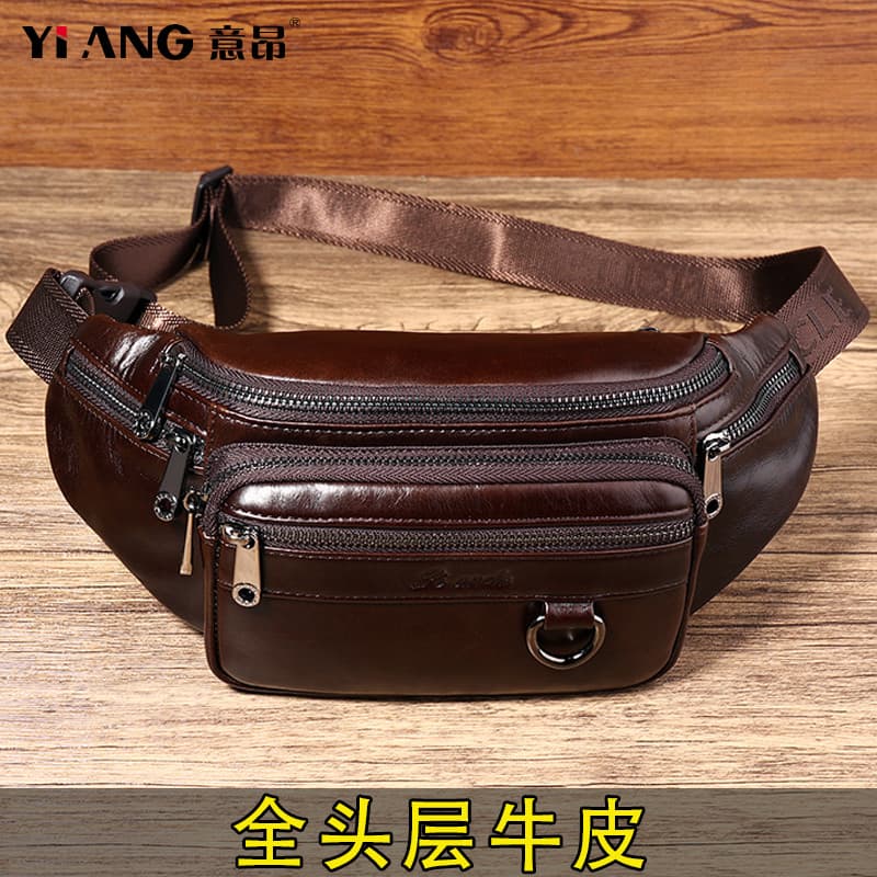 Primeira camada de couro pequena cintura saco masculino couro genuíno do telefone móvel mensageiro pequeno saco peito Cr