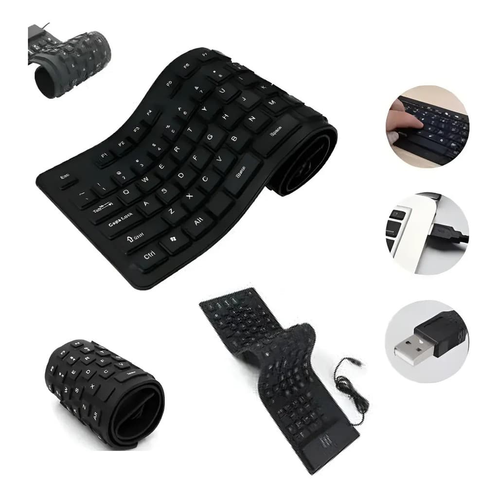 Teclado Flexível De Silicone Usb Dobrável Usb Impermeável