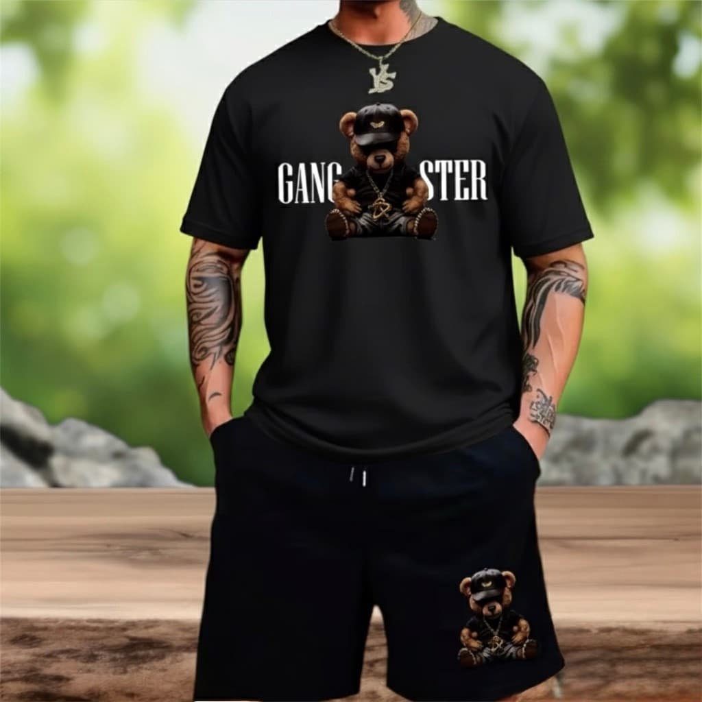 Camiseta + Short Bermuda Moletom Urso Gangster Drip T-Shirt Camisa