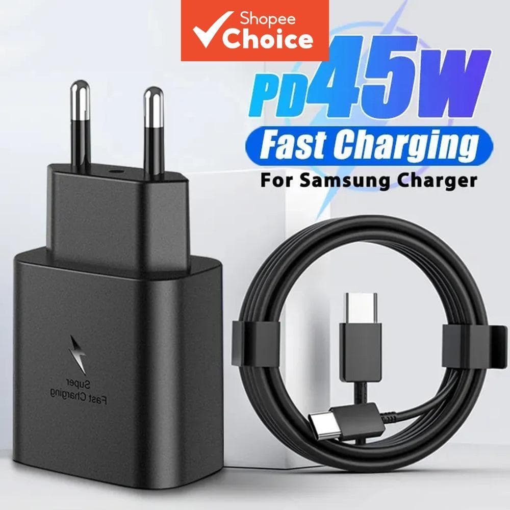 Carregador 45W PD para Samsung Galaxy S25 S24 S23 S22 Ultra Note 10+ 5G Carregamento rápido de parede USB C para