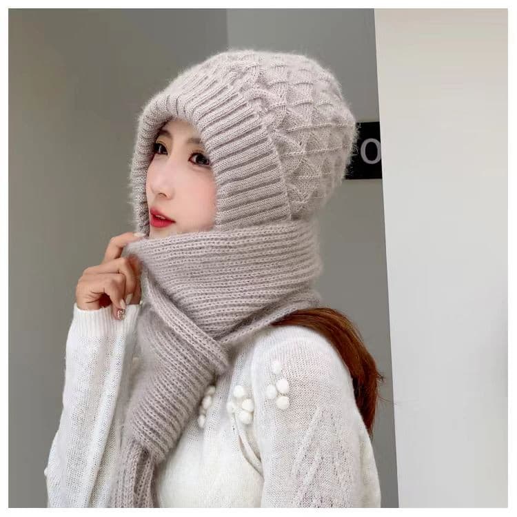Gorros com Cachecol De Inverno Femininos Chapéu De Malha Capuz Orelha Acessórios Da Moda Touca SHR-30