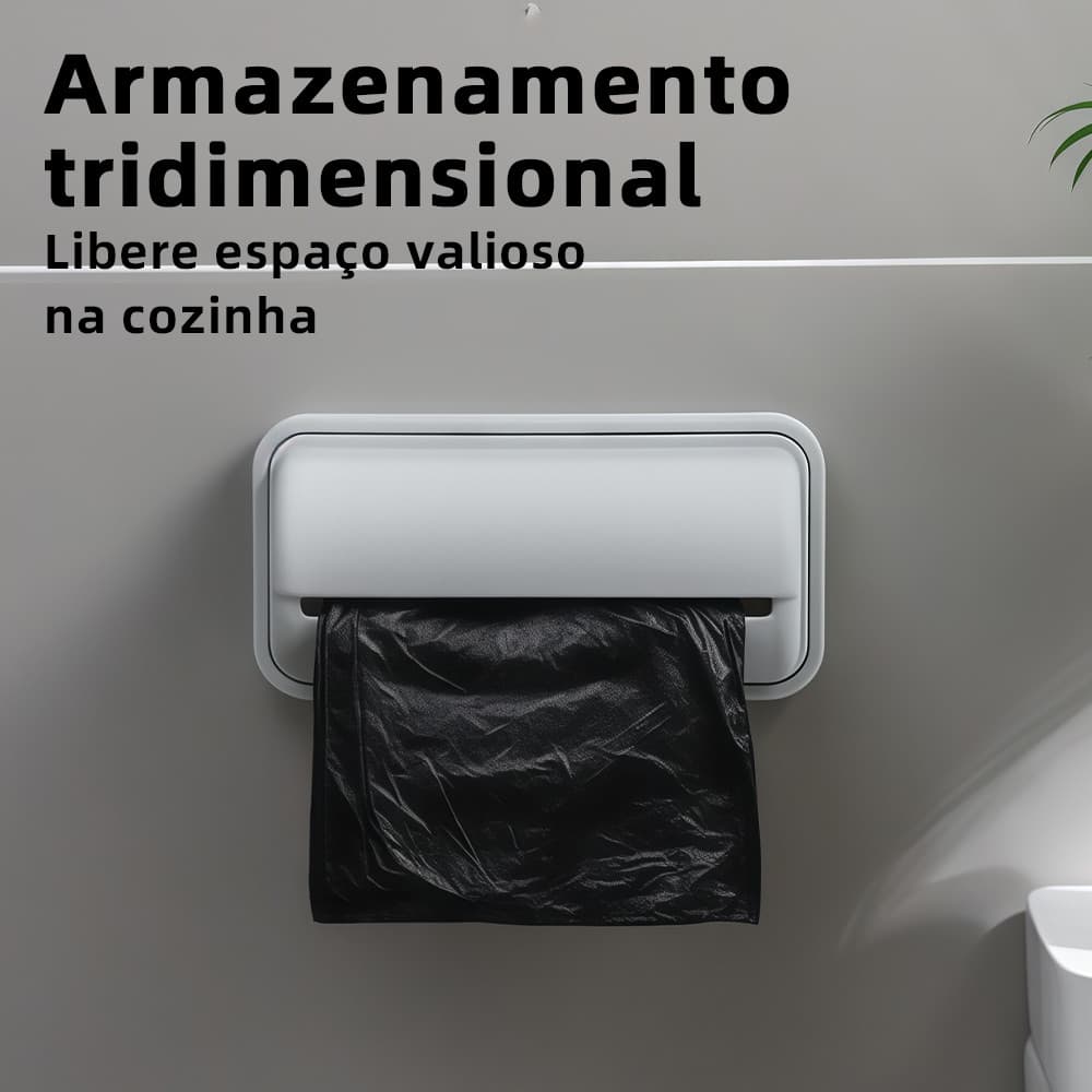 Suporte para Rolo de Saco de Lixo Puxa Saco Plástico Resistente Autoadesivo Fácil de Retirar Para Banheiro e Casa