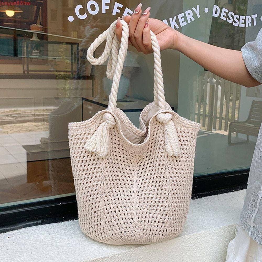 Bolsa De Ombro De Malha JUNYUE , Sacola Boêmia De Crochê Doce , Praia Oca Espaçosa De Grande Capacidade