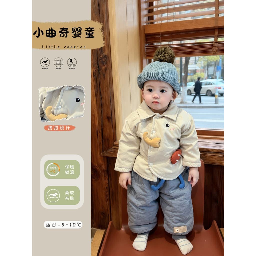 Roupas de bebê inverno bonito quente Cardigan bebê Split terno outono inverno estilo ocidental topos forro calças de alg