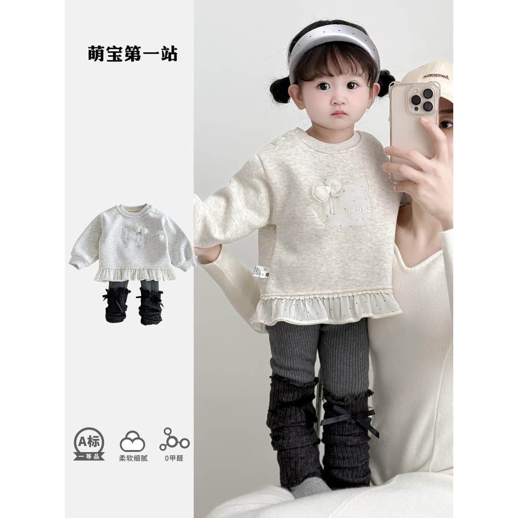 Bebê menina outono inverno estilo forro de lã terno pequeno mês idade bonito Super bonito princesa Casual terno de duas