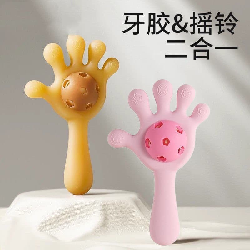 Bebê mordedor bebê palma chocalho brinquedo recém-nascido período Oral Molar vara Anti-comer mão Silicone cola mastigáve