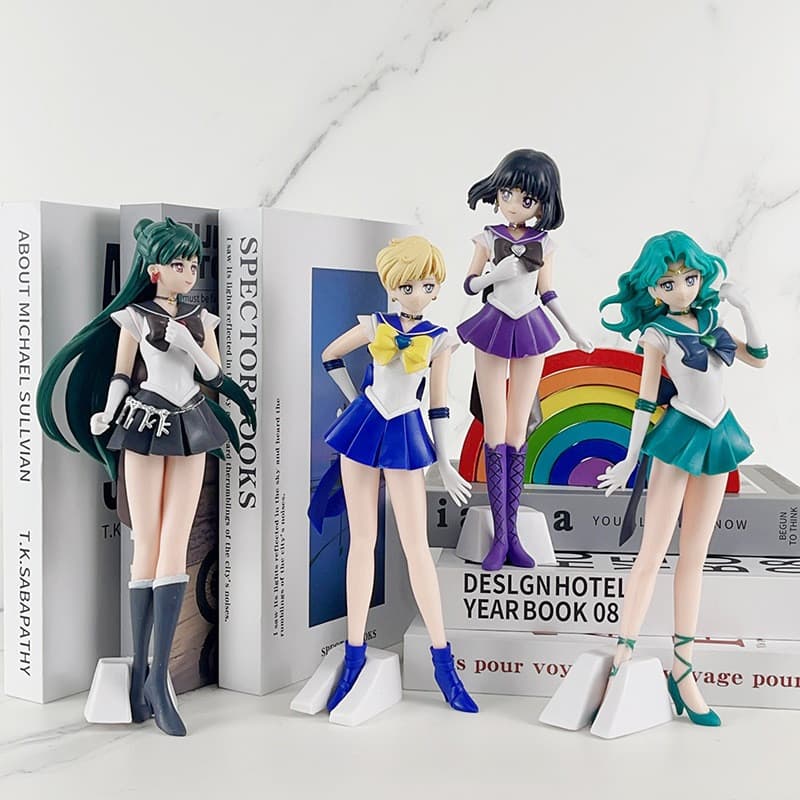 1Pcs 22-24cm Anime Marinheiro Lua Figura Kaiou Michiru Meiou Setsuna Saturno Tenoh Haruka Figuras De Ação Em PVC Modelo
