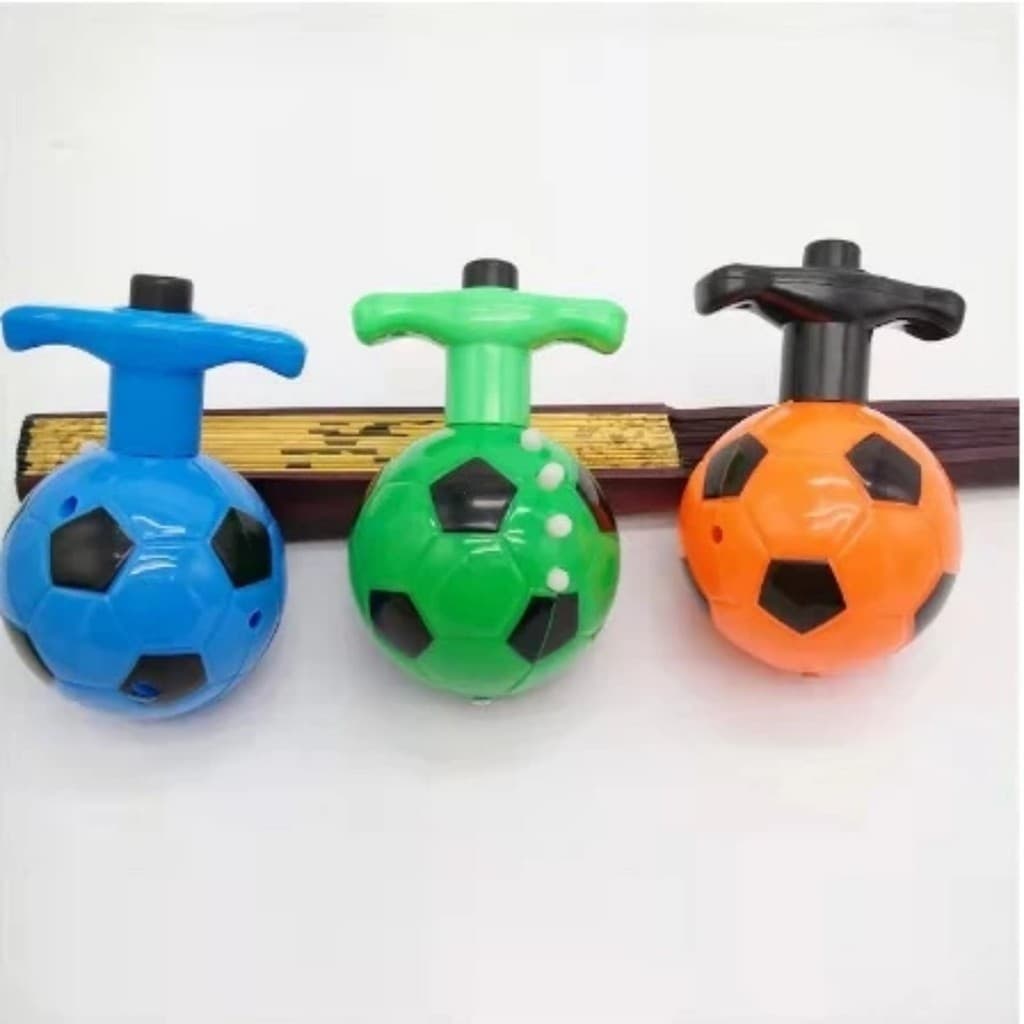 Kit Brinquedo pião musical bola de futebol c/ lançador c/luz