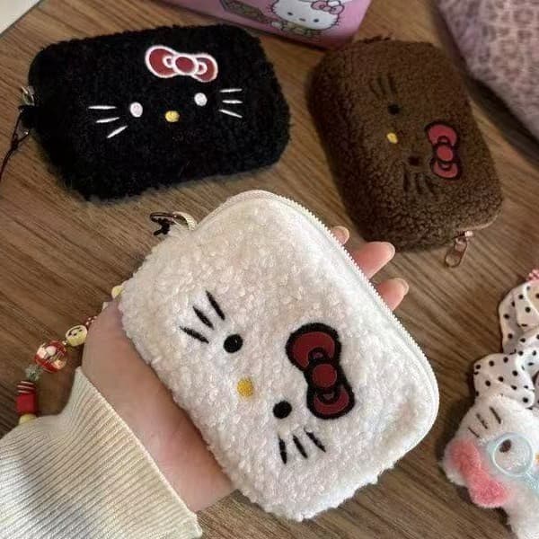 Bolsa de moedas bordada de lã de cordeiro Kitty Cat CCD Bolsa de armazenamento Bolsa cosmética de alto valor Bolsa de to