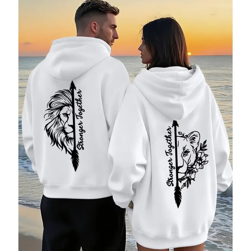 Kit Casal Moletons Namorados Blusa de Frio Casaco Combinando Leão Leoa