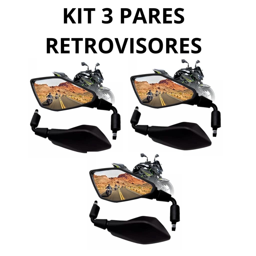 Kit 3 Pares Retrovisor Z400 Haste Curta Esportivo Rosca Honda Convexo
