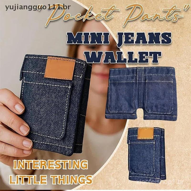 # Novo Carteira De Mini Jeans Com Calças De Bolso , Linda Bolsa De Moedas Dobrável Porta-Cartões Pequeno Estilo Calça Re