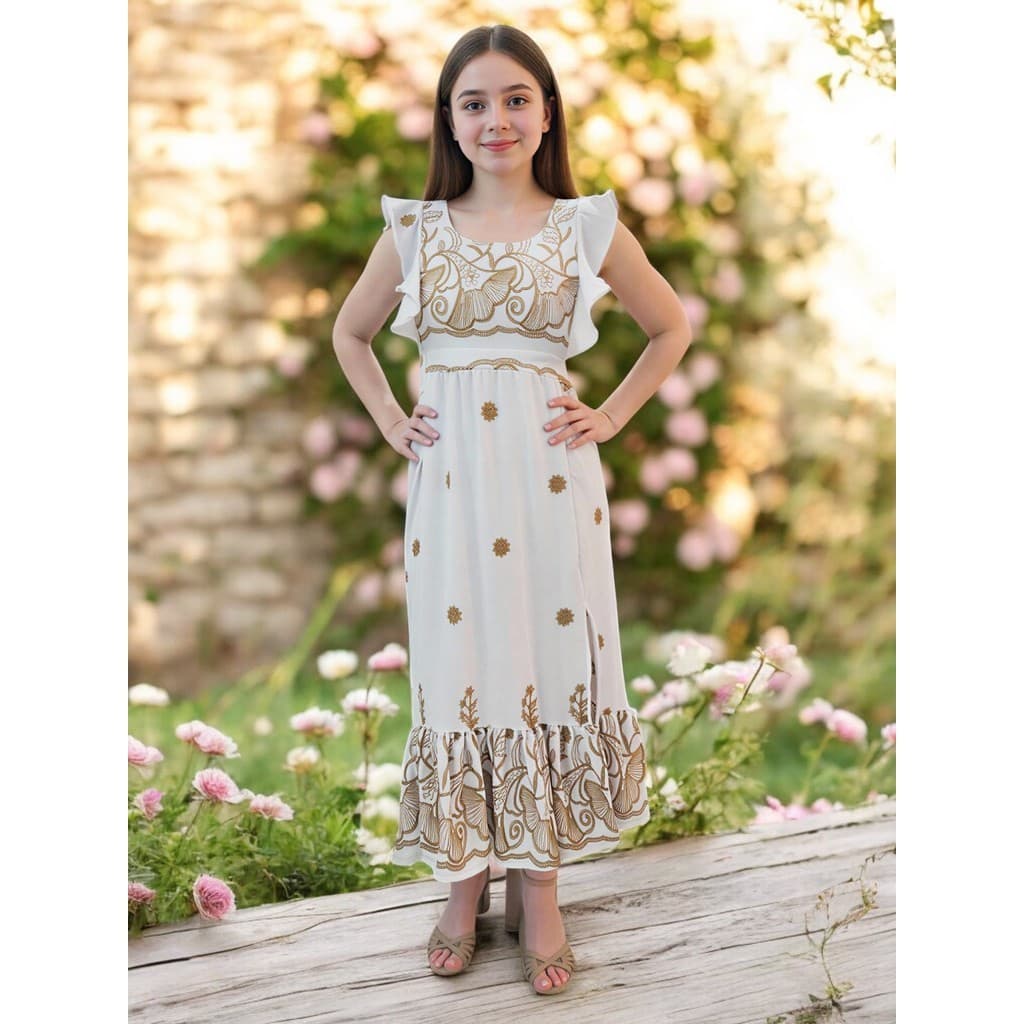 Vestido Juvenil Bordado Festa Casual Verão Moda Menina Teen Tendência Tamanho 10 ao 16 Confortável