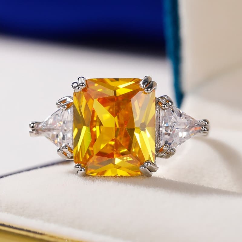 925 prata esterlina forma geométrica cubo amarelo zircônia anel senhoras acessórios de anel de casamento