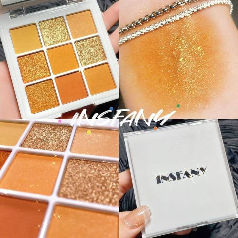 Soda de laranja!INSFANY Sunset Vermelho Marrom Paleta de sombras de 9 cores Marrom Perolado Fosco Strobe Sugar Orange