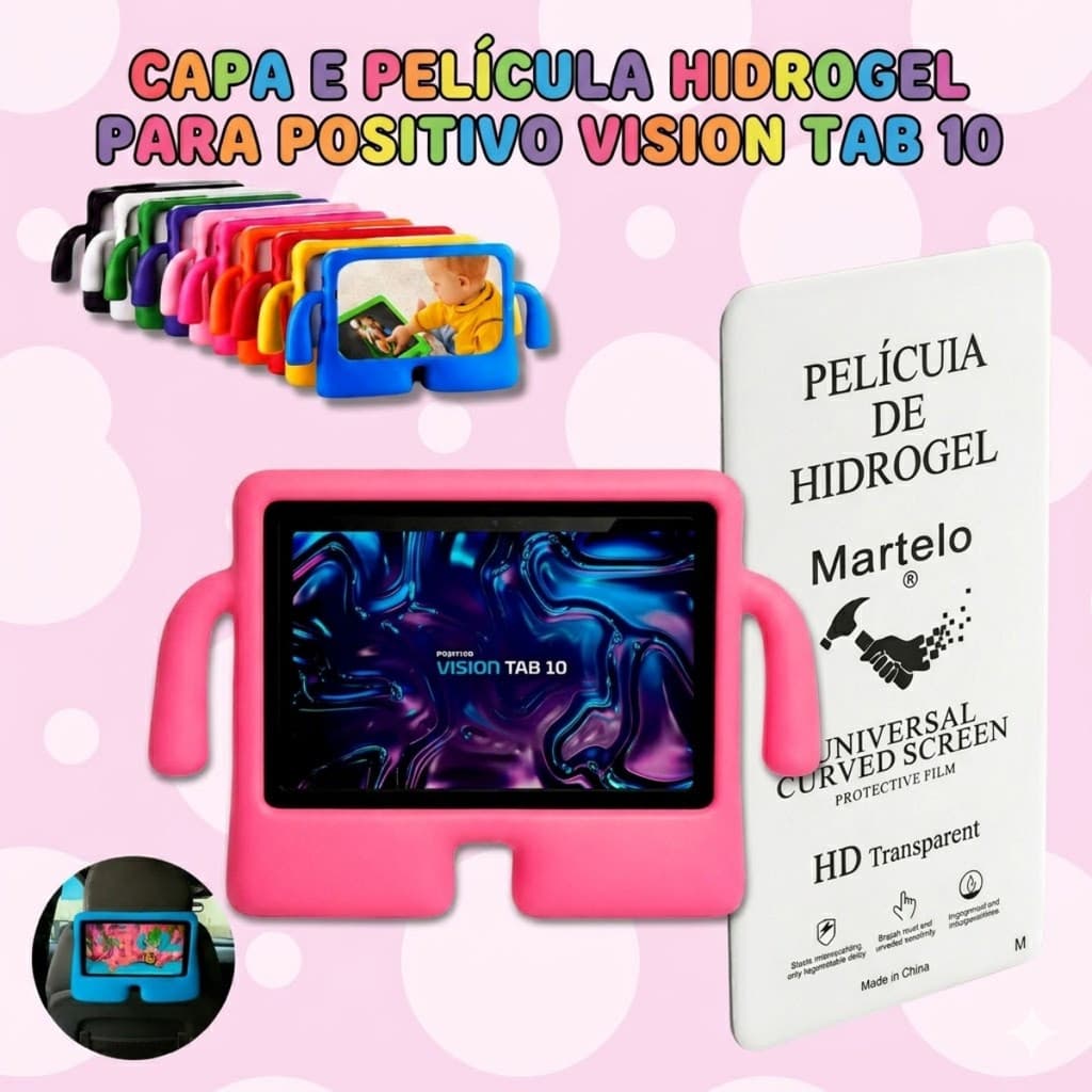 Capa Infantil bracinho + Película Para Tablet Positivo Vision Tab 10