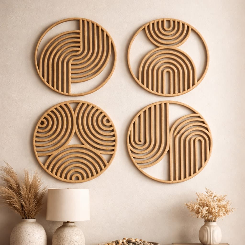 Kit Quadro Decorativo Aplique circulos 30 cm 4 peças