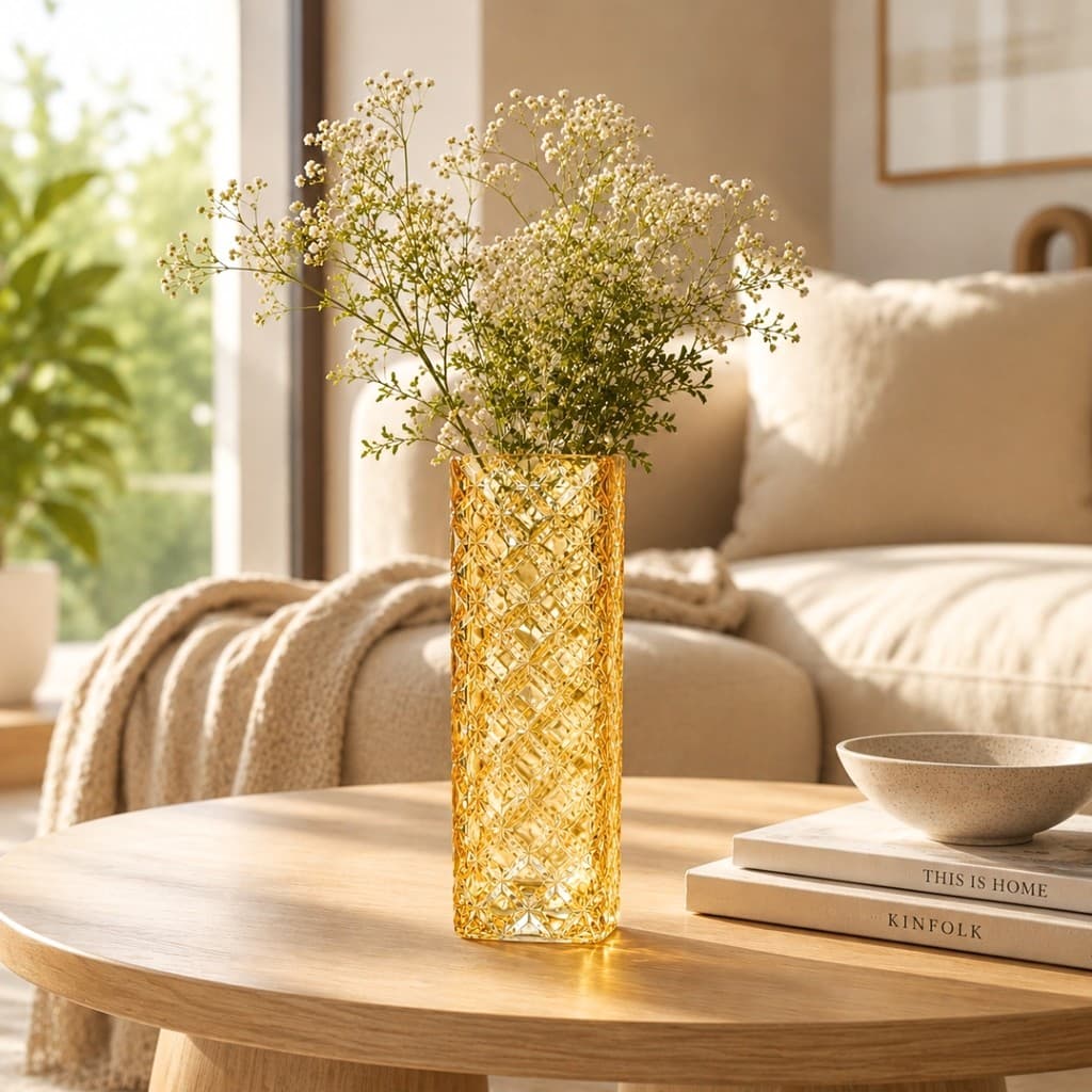 Vaso Decorativo De Vidro Âmbar Topázio 15,5cm Para Mesa