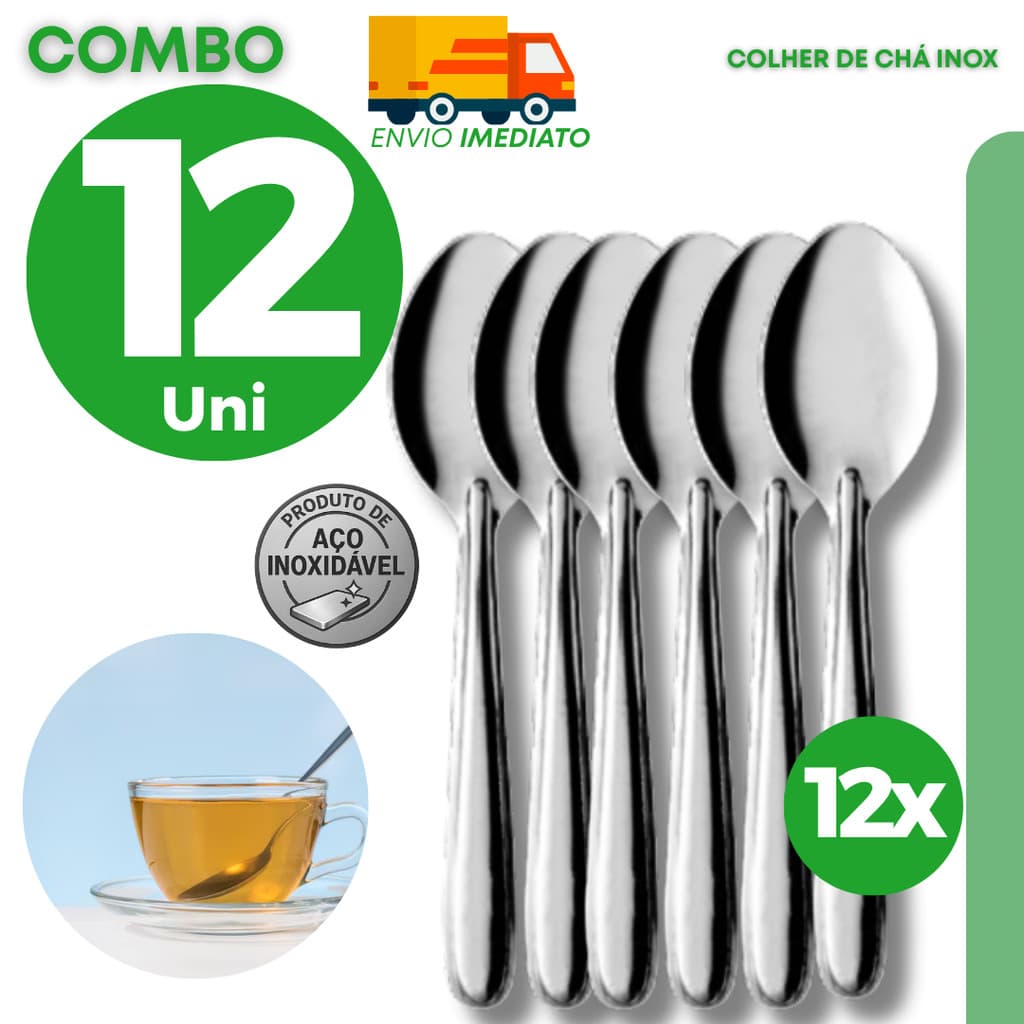 Jogo Colher Chá Profissional Inox Café Sobremesas Cozinha Restaurante Cabo Resistente Elegante