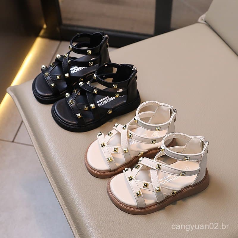 Sandálias de Verão para Meninas, Novo Estilo para Estudantes do Ensino Fundamental e Médio, Sapatos de Praia Elegantes c