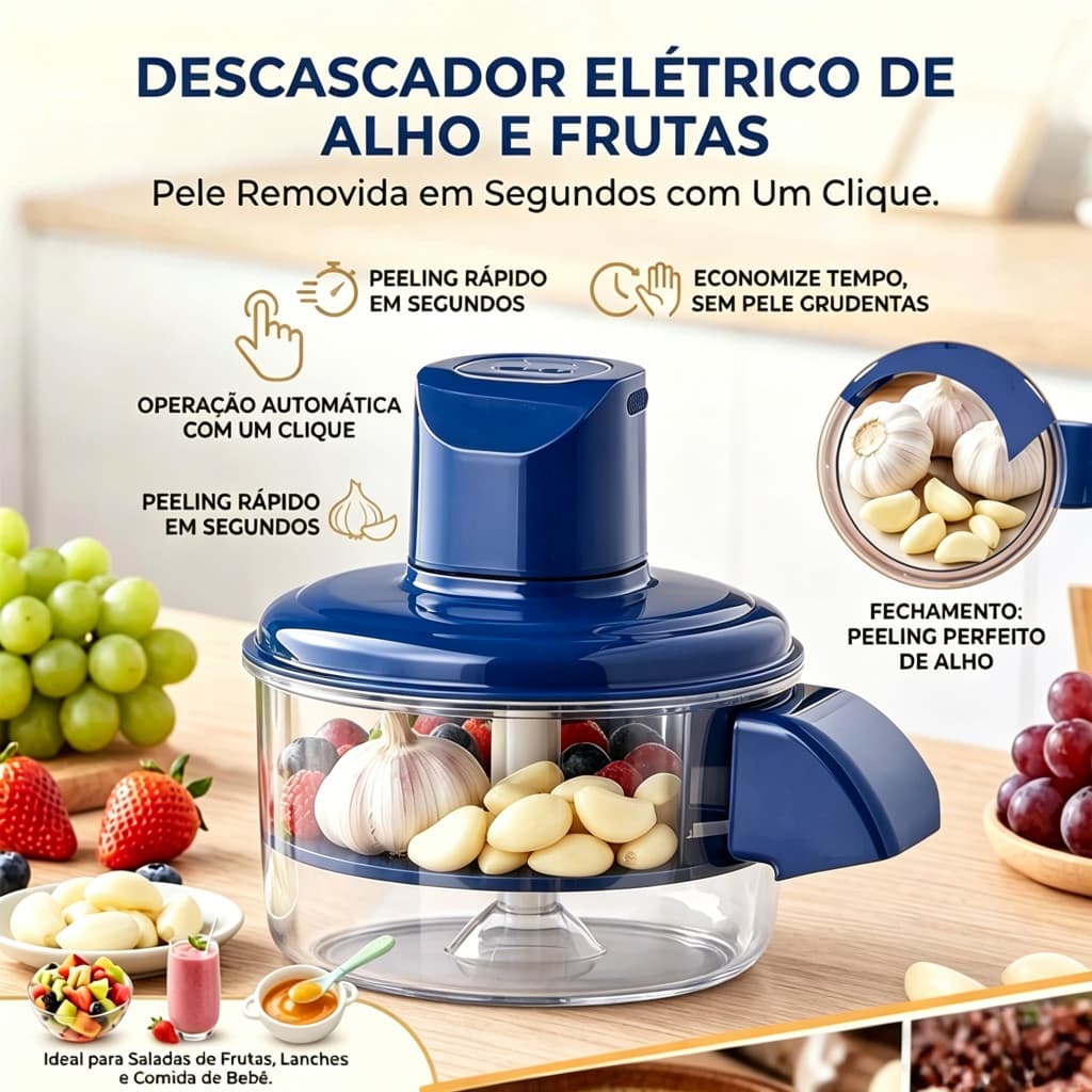 Descascador Elétrico Automático De Frutas e Alho - Adequado Para Uvas, Tomates, Alho e Frutas, Uso em Cozinha