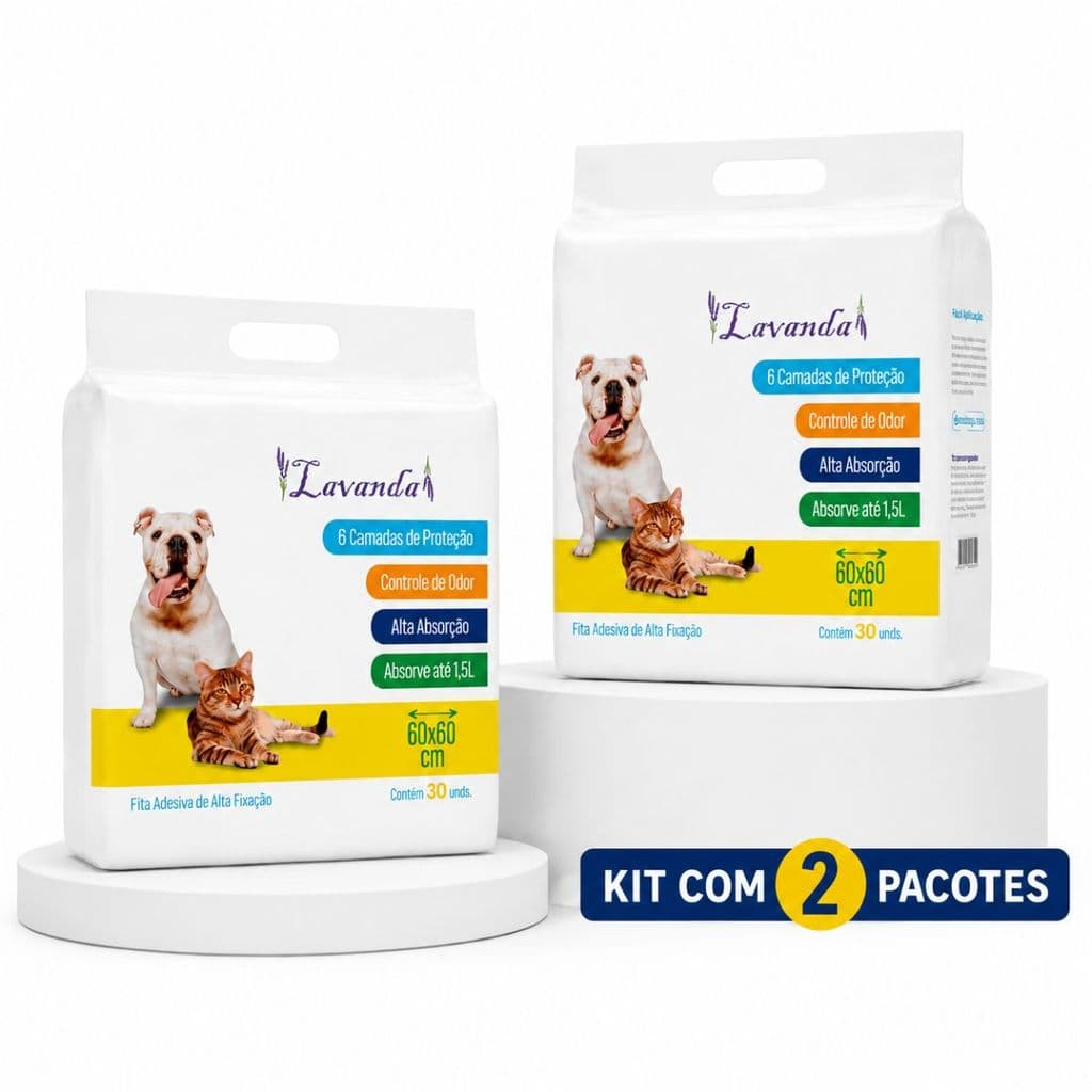 Kit 2 Tapete Higienico Para Cachorro e Gatos 60 Unidades 60x60Cm