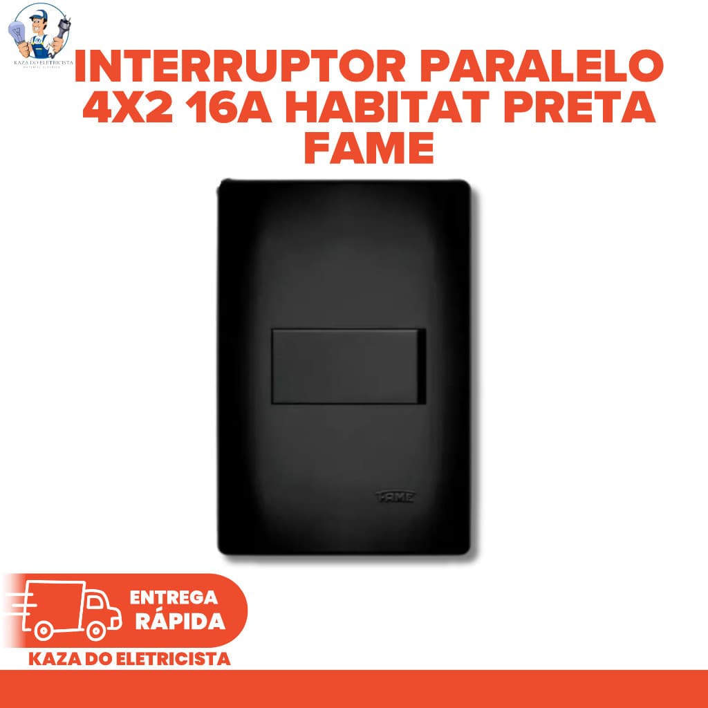 KIT C/3 Interruptor Paralelo 4x2 16A 250V com Placa Habitat Preta - FAME
