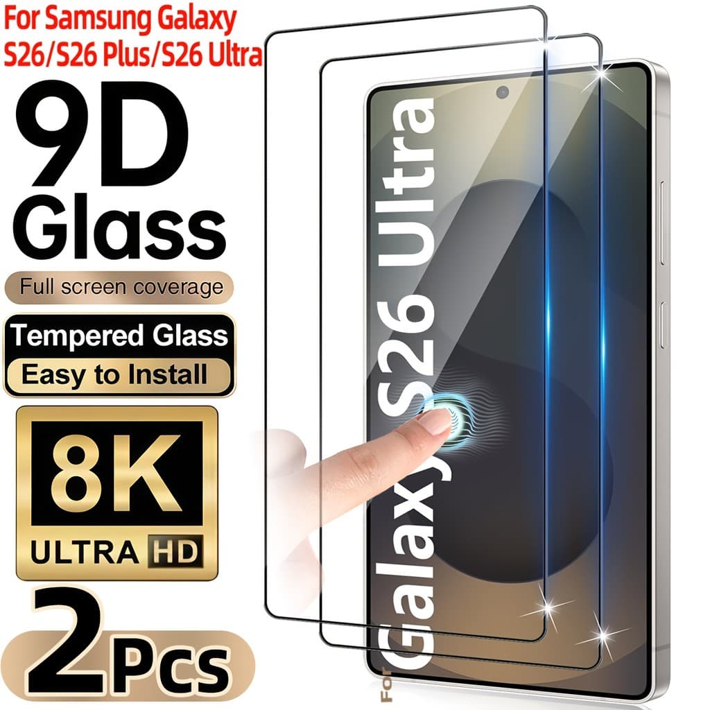2 Película de Vidro Temperado Ultra Transparente 9D para Samsung Galaxy S26+/S26 Ultra/S25 Ultra/S25