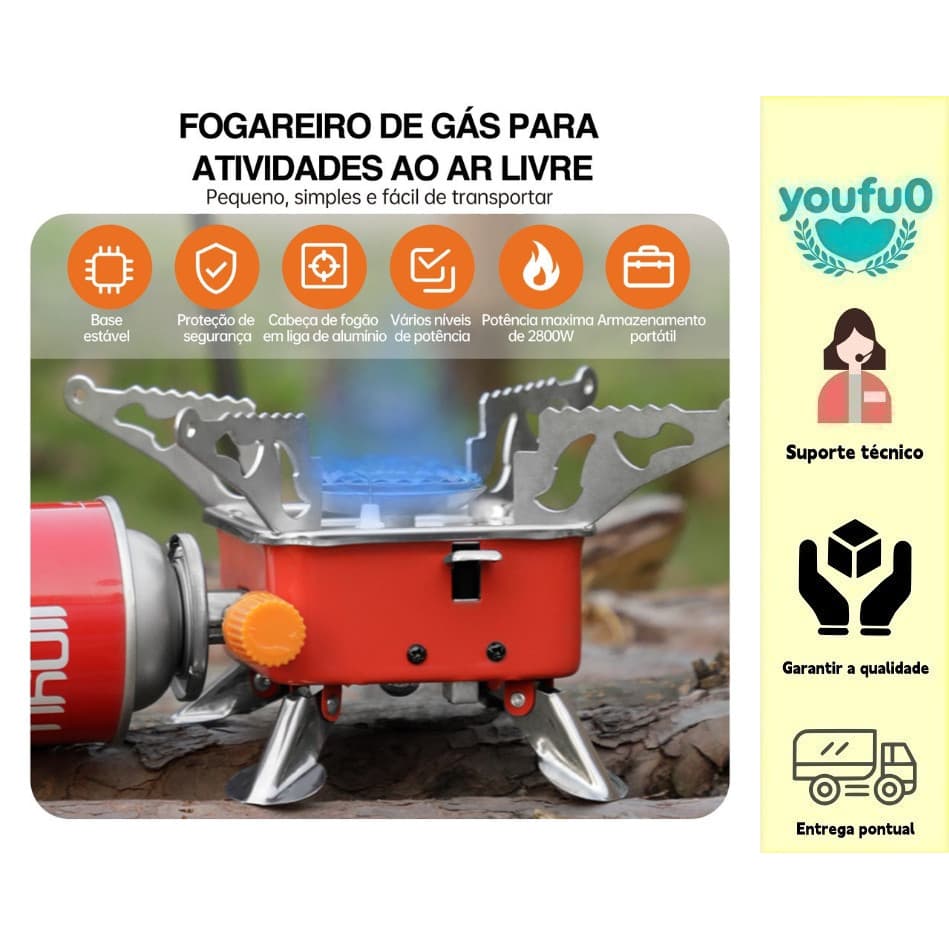 Fogão a gás portátil, com dispositivo de ignição automática, muito adequado para acampar, viajar e dobrar.