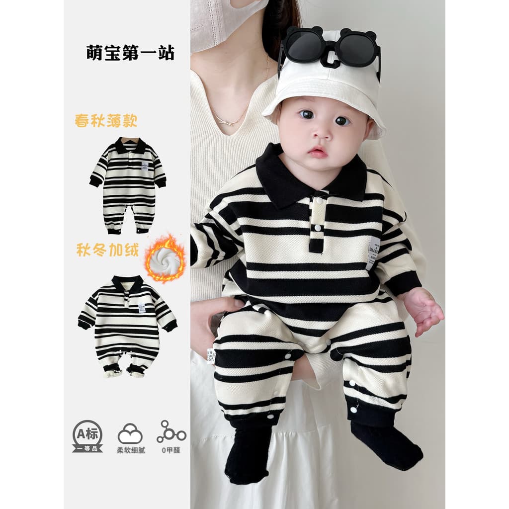 Han Fanbian bonito roupas de bebê outono inverno roupas menino bebê velo macacão moda Casual quente macacão Outing roupa