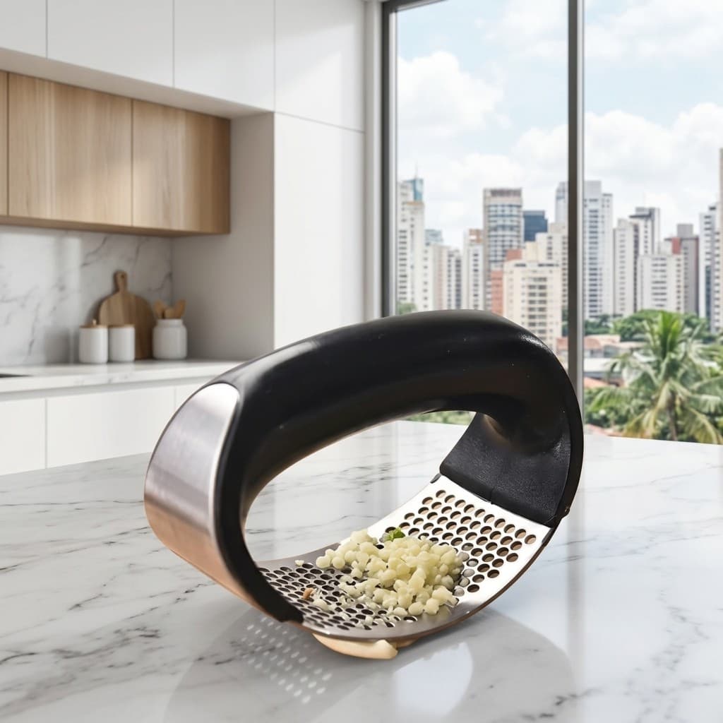Triturador Espremedor De Alho Em Aço Inox Manual Agiliza Receitas Não Deixa Cheiro Nas Mãos Confortável Luxo
