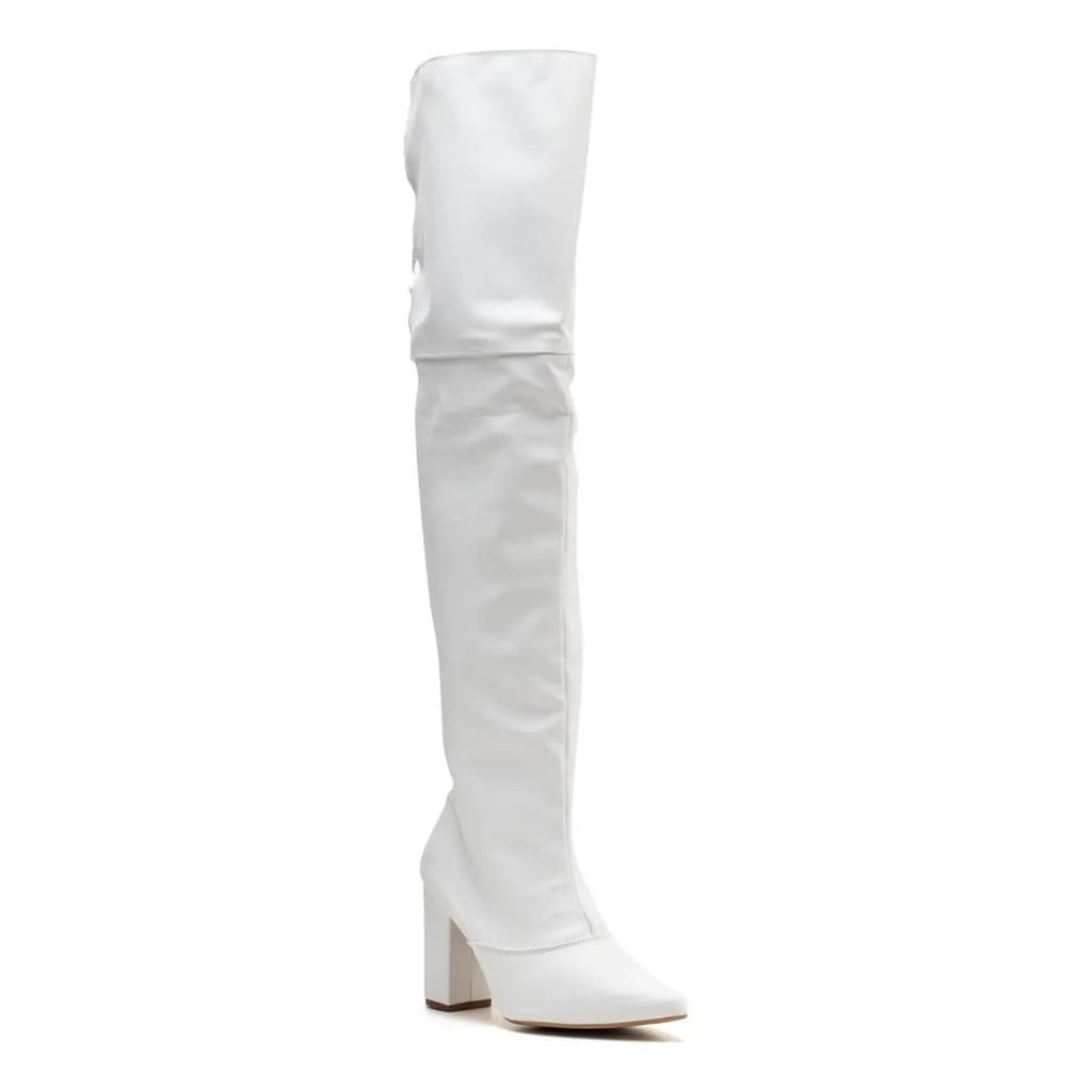 Bota Feminina Over The Knee Cano Alto Branca Fashion 1822