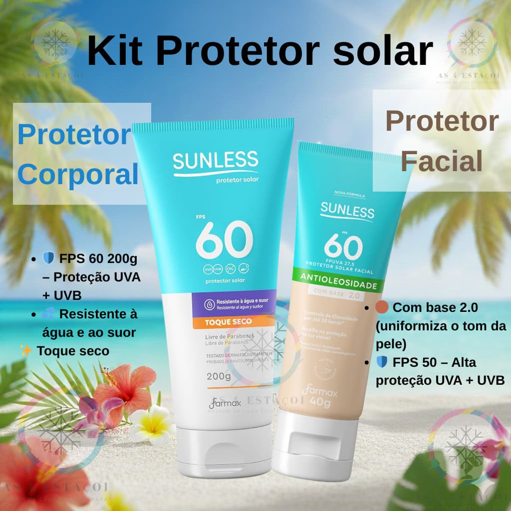 Kit Protetor Solar Fps 60 200g + Protetor Solar Facial 2.0