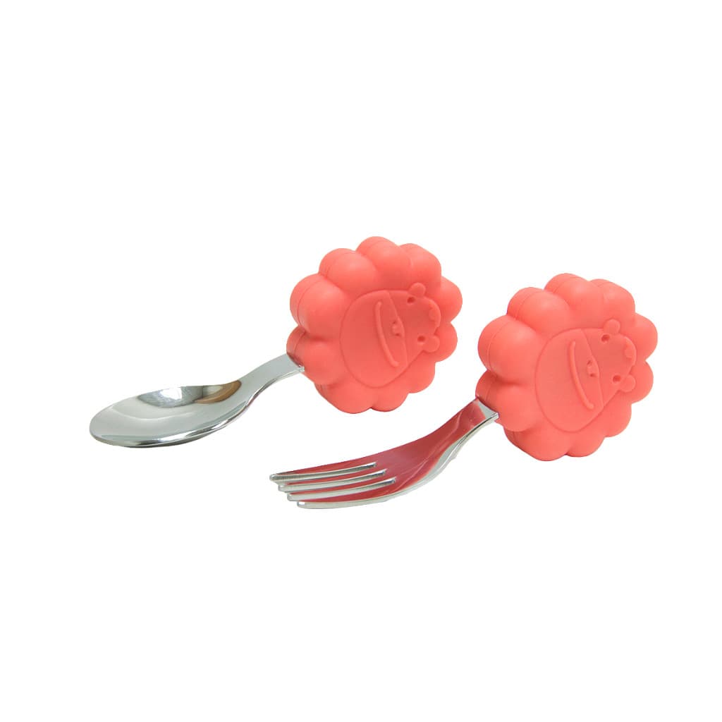 Colher e Garfo Infantil Coral com Case - Marcus & Marcus